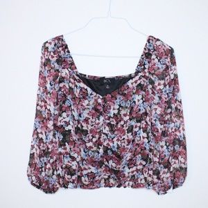 BCX Floral Long Sleeve Crop Top